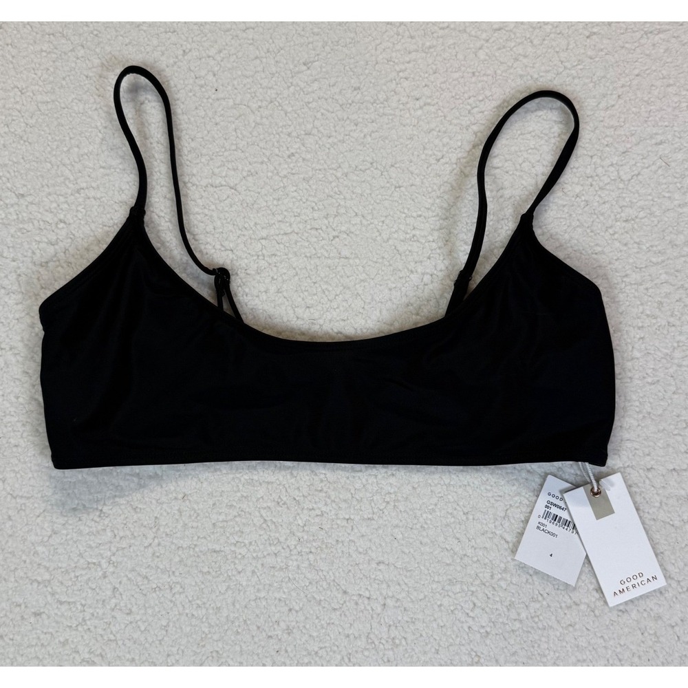 Good‎ American Always Fits Scoop Bikini Top Black GSW0647 Size 4 NWT
